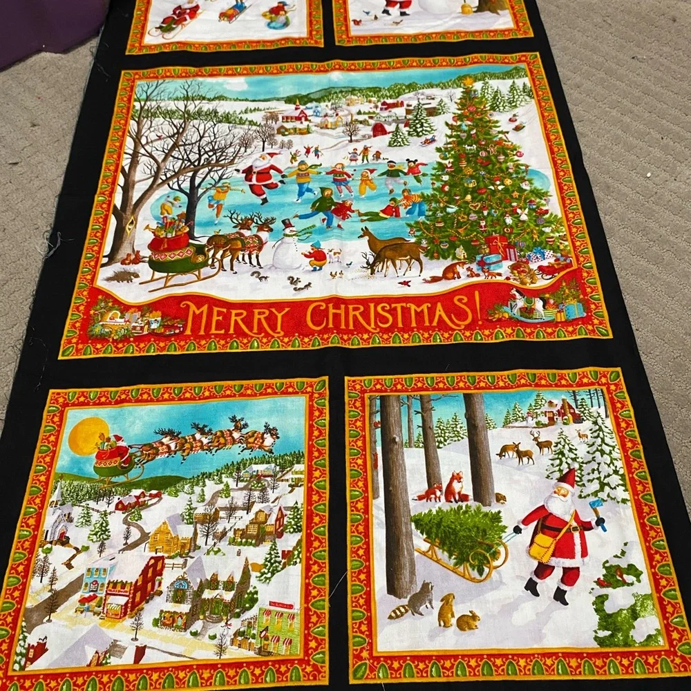 Holiday Christmas Panel by Moda Fabric - Festive Red & Green Scenic Print